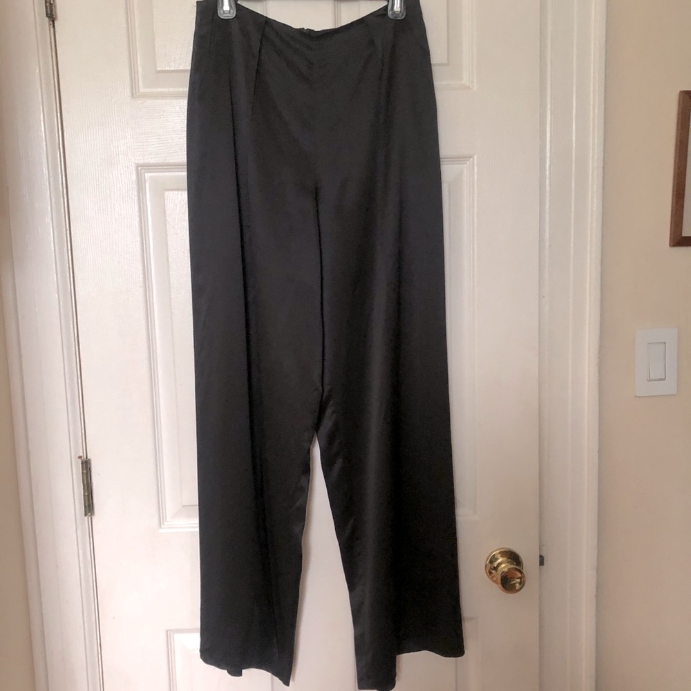 lilysilk silk pants satin black wide palazzo slits built-in shorts sz 28 - Picture 2 of 5
